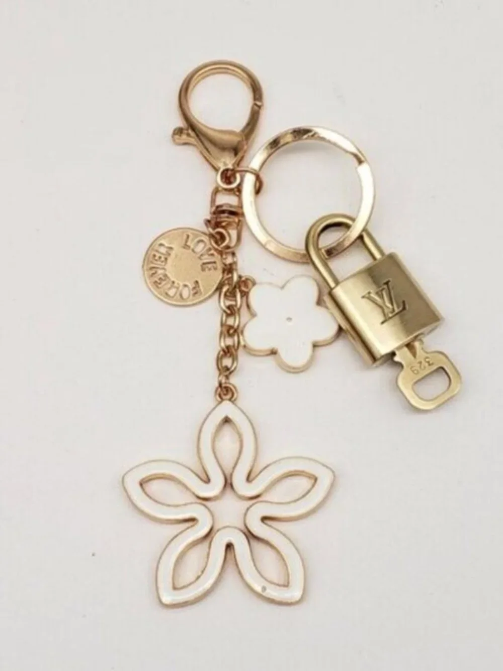 Authentic Louis Vuitton Gold Lock & Key ✨ Bag Charm Unbranded Flower Keychain